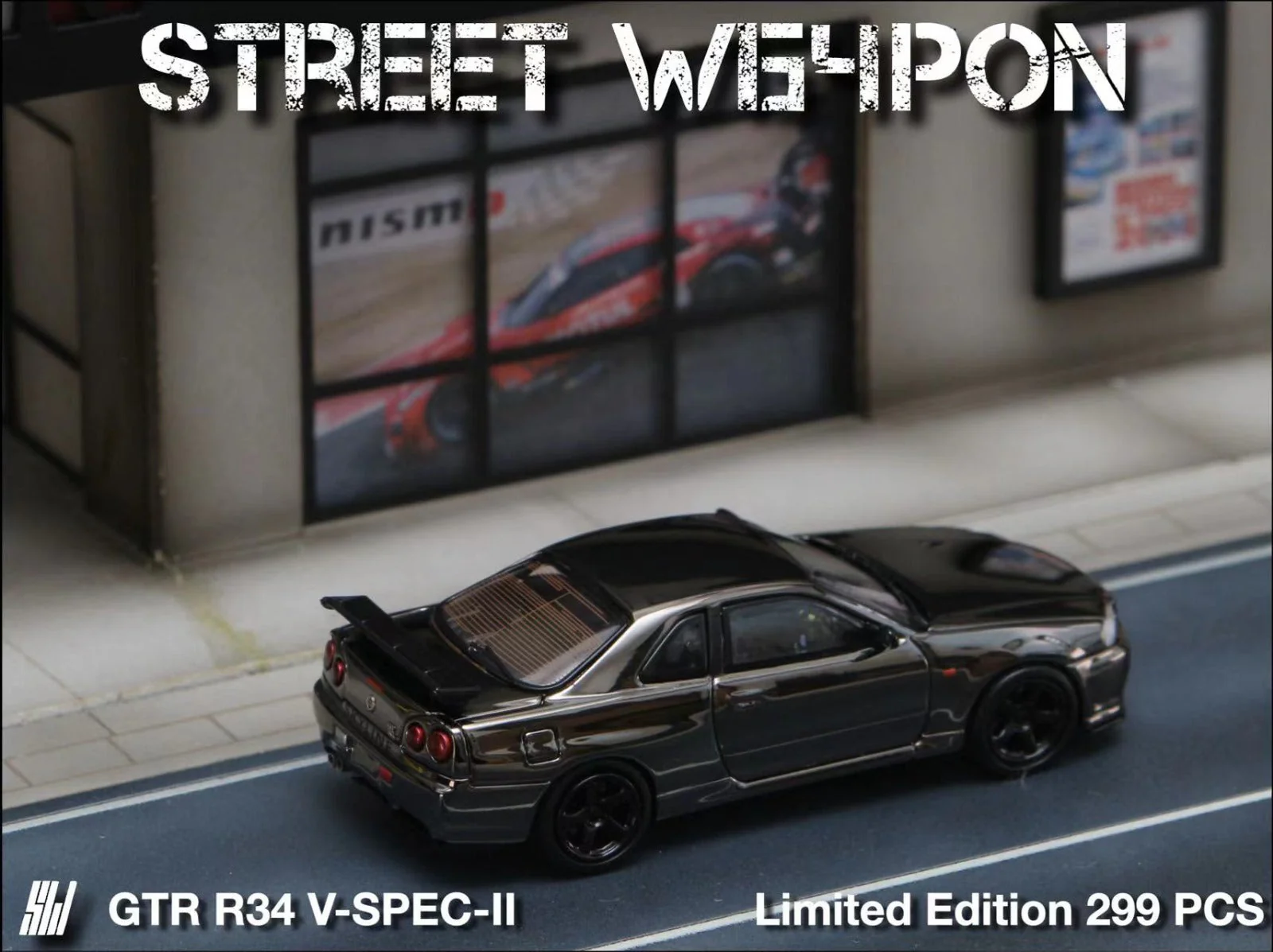 Street Weapon Skyline GTR R34 V-SPEC-II Chrome Plated Limited to 599 Pcs 1:64 - Image 8